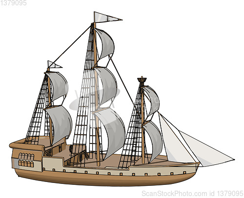 Image of Simple vector illustration of an old sailing ship white backgoru