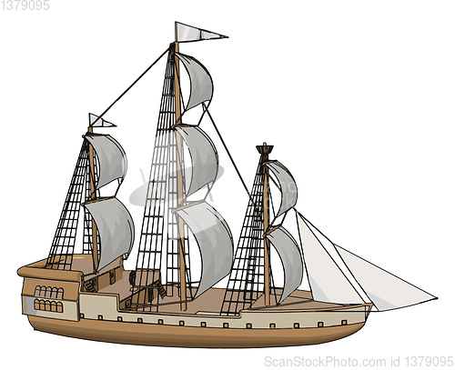 Image of Simple vector illustration of an old sailing ship white backgoru