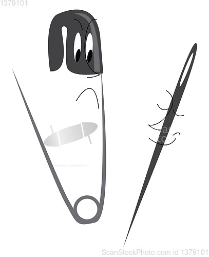Image of A black-colored needle and a safety pin vector or color illustra