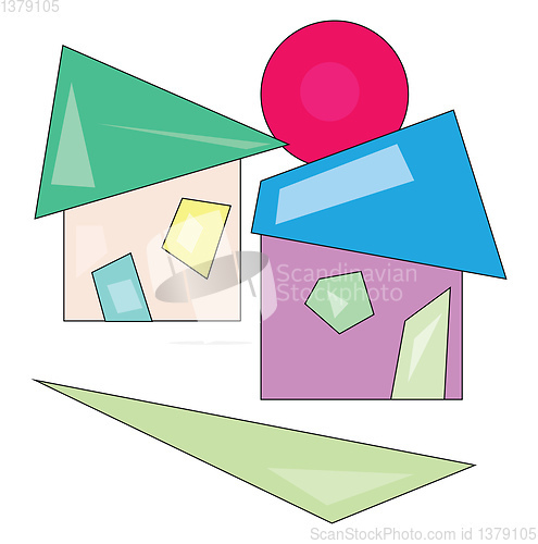 Image of Illustration of beautiful houses with rising sun in the backgrou