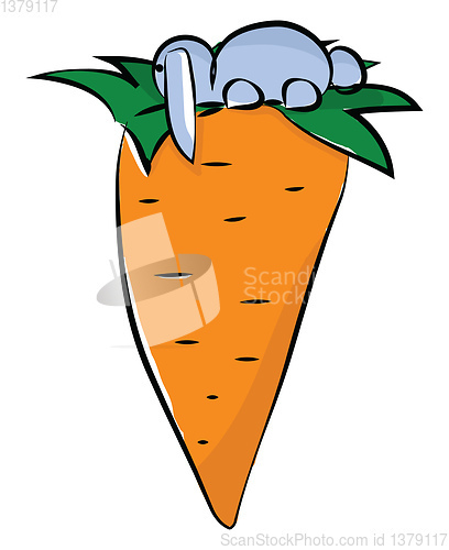 Image of A beautiful rabbit hiding behind a orange carrot vector color dr