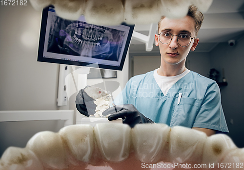 Image of Doctor looking into the mouth, checking, examining teeth