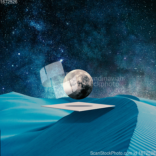 Image of Collage with cosmos and astronomy theme. Modern design. Contemorary art collage.