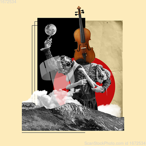 Image of Modern design, contemporary art collage. Copyspace for design or text.