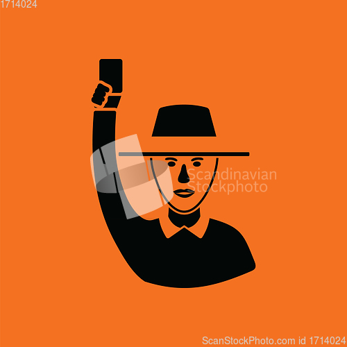 Image of Cricket umpire with hand holding card icon