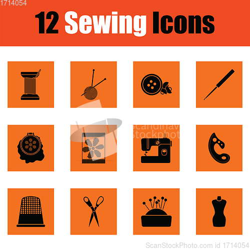 Image of Set of twelve sewing icons