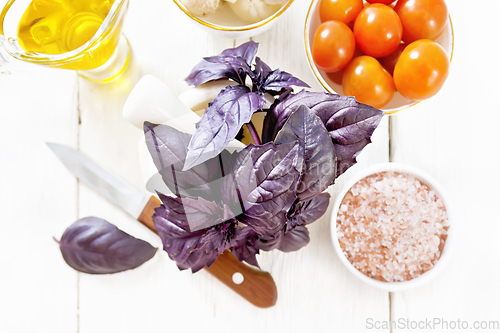 Image of Basil purple in mortar on board top