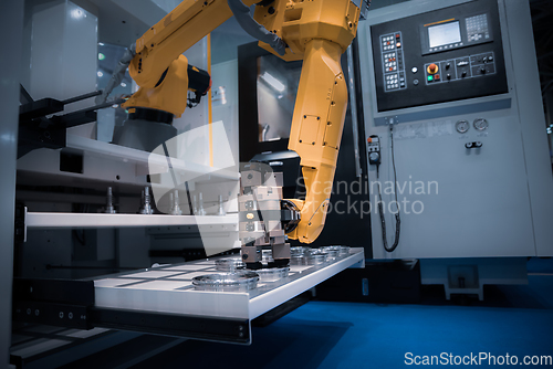 Image of Robotic Arm modern industrial technology. Automated production c