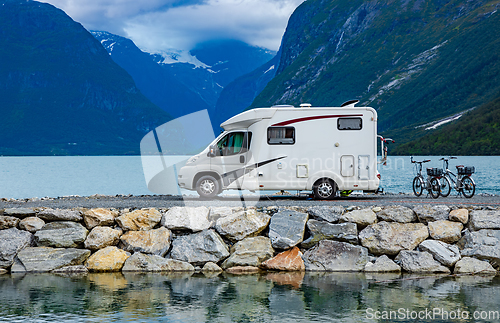 Image of Family vacation travel RV, holiday trip in motorhome