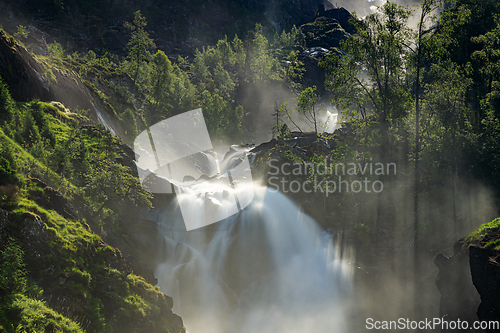 Image of Latefossen Waterfall Odda Norway. Latefoss is a powerful, twin w