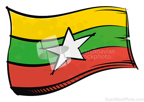 Image of Painted Burma Myanmar flag waving in wind