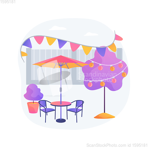 Image of Garden party decoration abstract concept vector illustration.