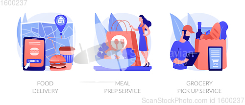 Image of Quarantine food essentials supply abstract concept vector illustrations.