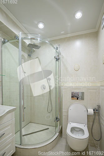 Image of Modern luxury white and chrome bathroom