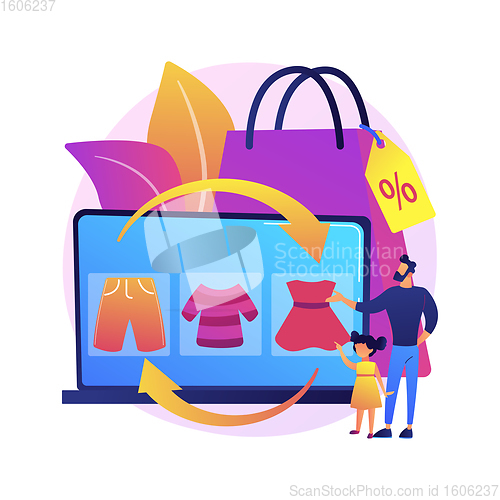 Image of Baby clothes trade-in abstract concept vector illustration.