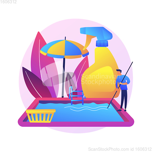 Image of Pool and outdoor cleaning abstract concept vector illustration.