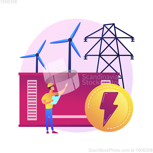 Image of Power station, electrical energy generation, electricity production vector concept metaphor.