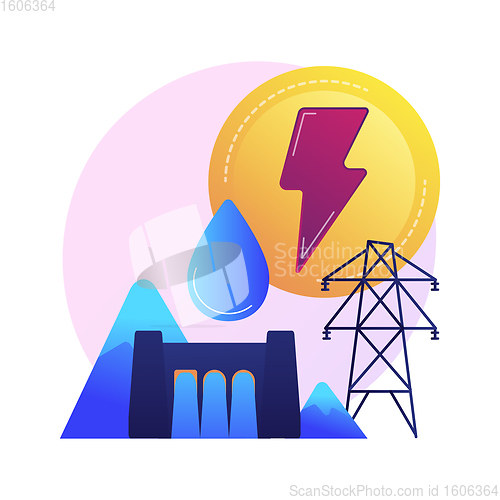 Image of Hydroelectric power station, water mass energy using, dam and reservoir vector concept metaphor.