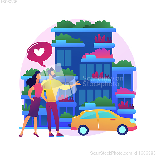Image of Vertical green city abstract concept vector illustration.