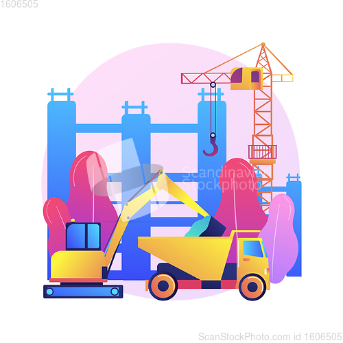 Image of Modern construction machinery abstract concept vector illustration.