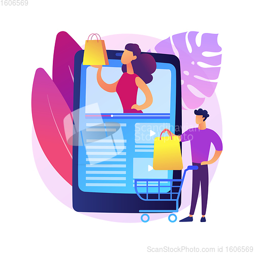 Image of Shopping sprees video abstract concept vector illustration.