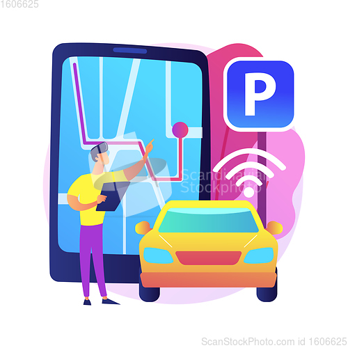 Image of Self-parking car system abstract concept vector illustration.