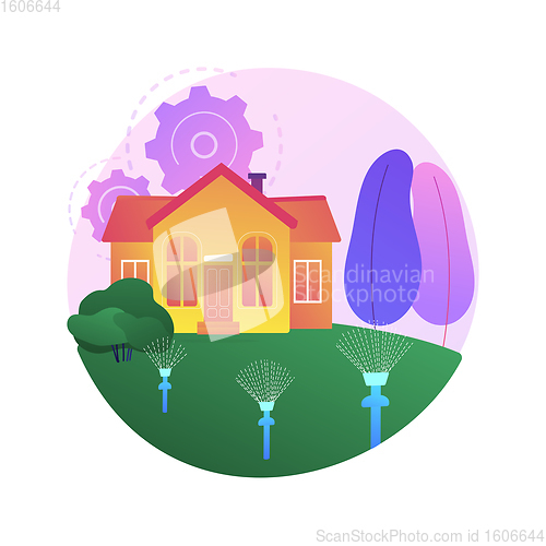 Image of Lawn watering system abstract concept vector illustration.