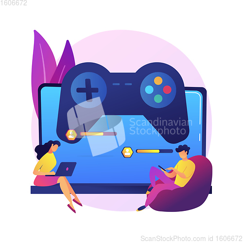 Image of Cross-platform play abstract concept vector illustration.