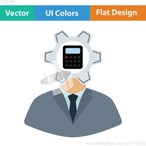 Image of Analyst with gear hed and calculator inside icon