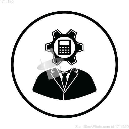 Image of Analyst with gear hed and calculator inside icon