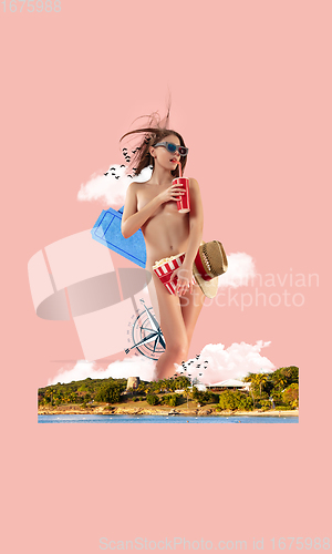 Image of Creative conceptual collage urban styled with nature landscape elements