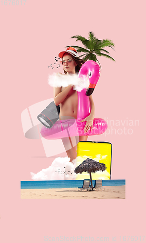 Image of Creative conceptual collage urban styled with nature landscape elements