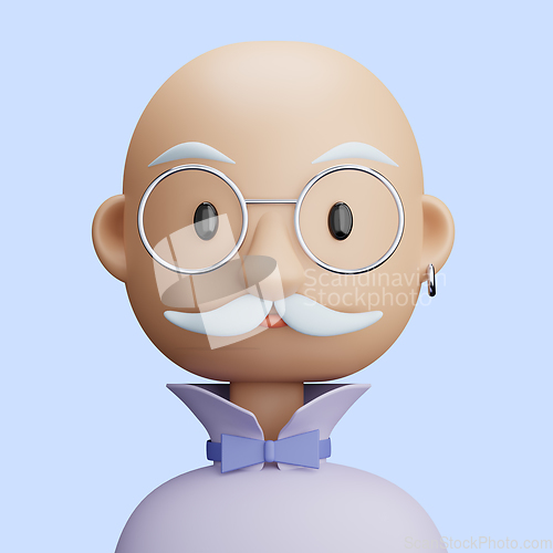 Image of 3D cartoon avatar of stylish old man with a mustache