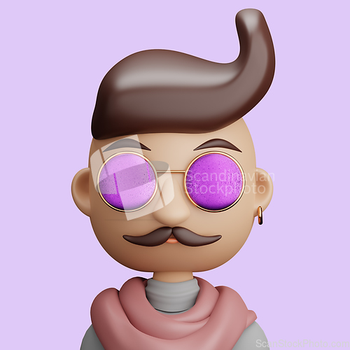 Image of 3D cartoon avatar of man with a mustache
