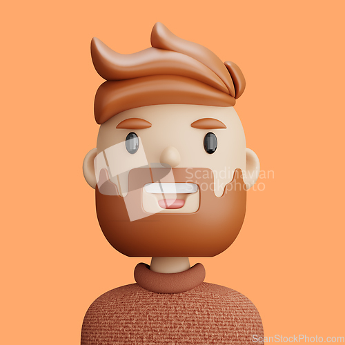 Image of 3D cartoon avatar of smiling  bearded man