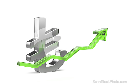 Image of Turkish lira symbol with green arrow pointing up