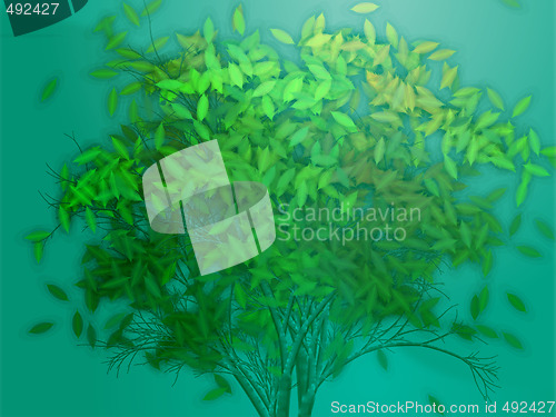 Image of Tree with falling leaves, illustration