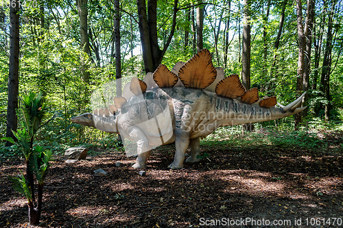 Image of prehistoric dinosaur stegosaurus in nature
