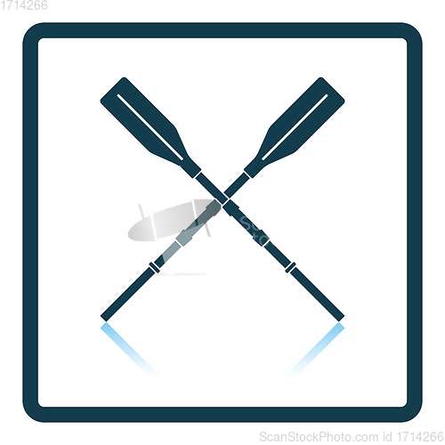 Image of Icon of  boat oars on gray background, round shadow