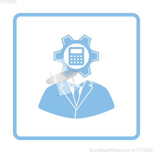 Image of Analyst with gear hed and calculator inside icon