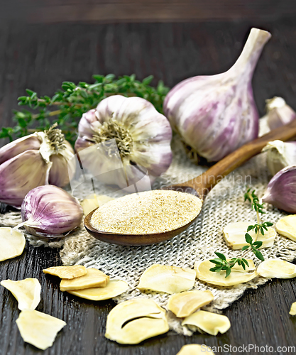 Image of Garlic ground in spoon on board