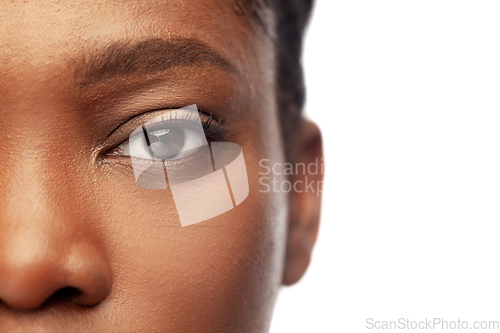 Image of close up of face of young african american woman