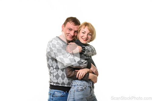 Image of Man hugging woman, isolated on white background