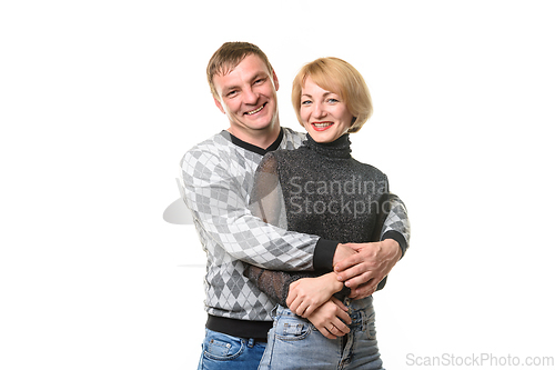 Image of Portrait of smiling couple in casual clothes, isolated on white background