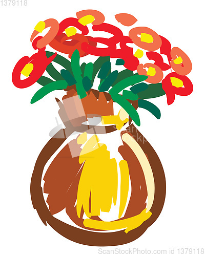 Image of A brown flower vase vector or color illustration