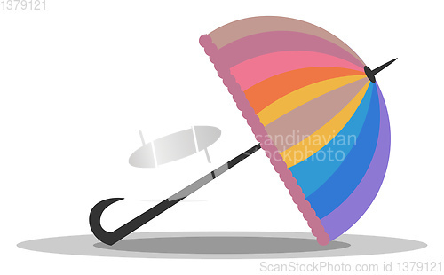 Image of Clipart of an appealing folded colorful rainbow umbrella tilted 