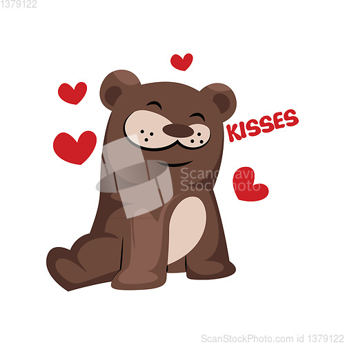 Image of Brown bear in love saying Kisses vector illustration on a white 