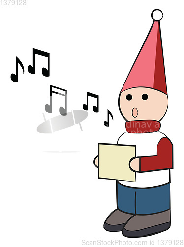 Image of Wooden doll signing Christmas carols vector or color illustratio