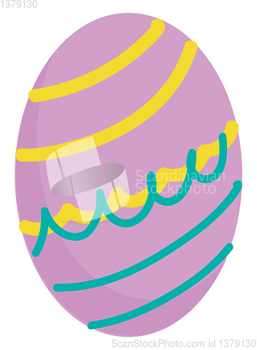 Image of Purple easter egg with yellow and turquoise stripes vector illus