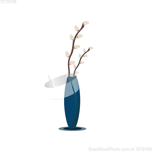 Image of Tall and sparkling blue metal floor vase displaying branches of 